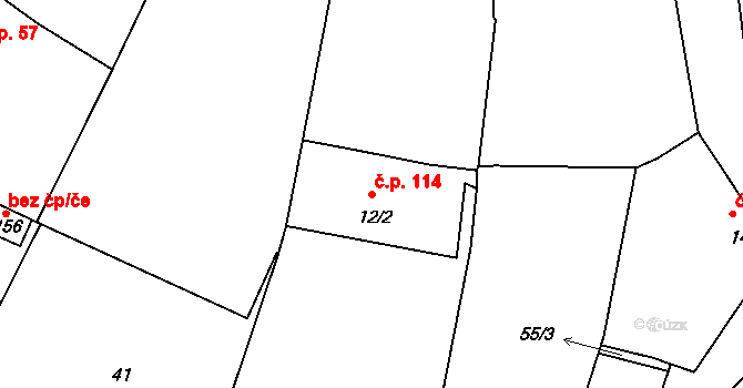 Borkovice 114 na parcele st. 12/2 v KÚ Borkovice, Katastrální mapa