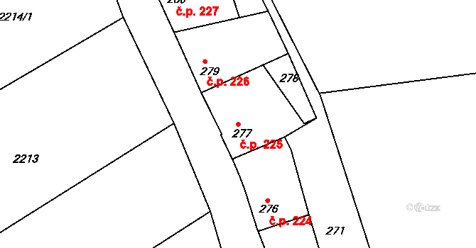Jemnice 225 na parcele st. 277 v KÚ Jemnice, Katastrální mapa