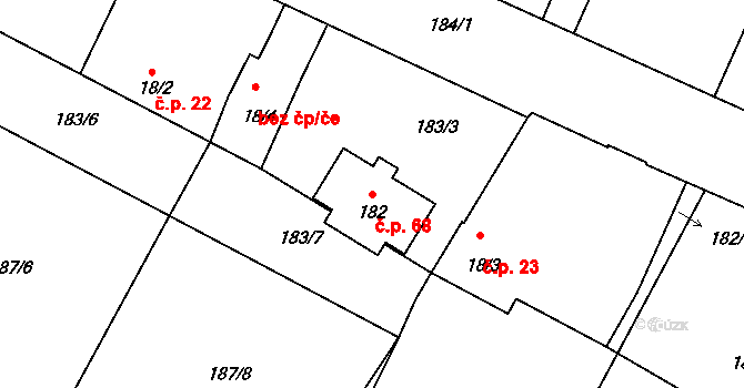 Topělec 68, Čížová na parcele st. 182 v KÚ Topělec, Katastrální mapa