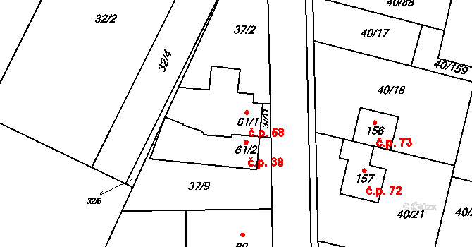 Noutonice 58, Lichoceves na parcele st. 61/1 v KÚ Noutonice, Katastrální mapa