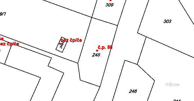 Moravský Kočov 58, Moravskoslezský Kočov na parcele st. 248 v KÚ Moravský Kočov, Katastrální mapa