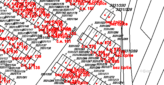 Dubňany 270 na parcele st. 3331/322 v KÚ Dubňany, Katastrální mapa