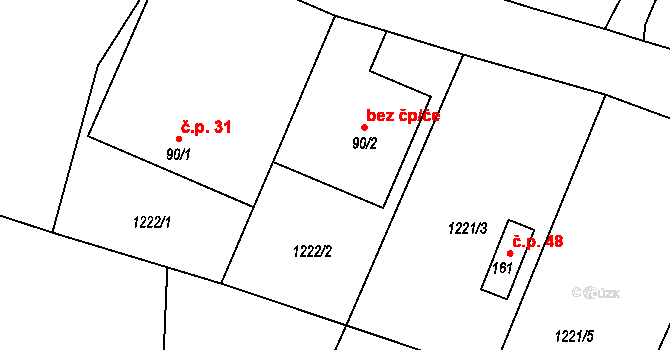 Horní Kruty 39069885 na parcele st. 90/2 v KÚ Dolní Kruty, Katastrální mapa