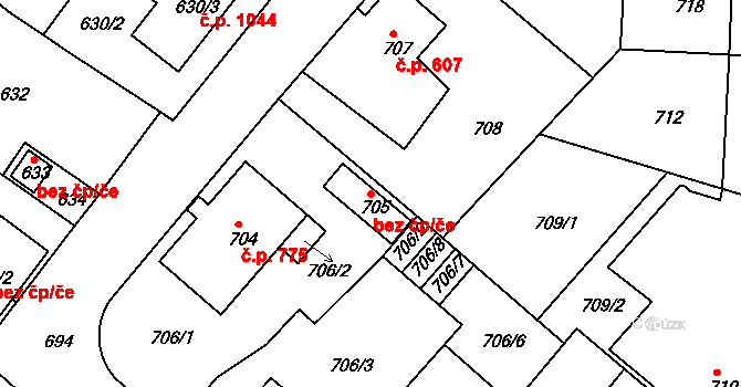 Jemnice 40156885 na parcele st. 705 v KÚ Jemnice, Katastrální mapa