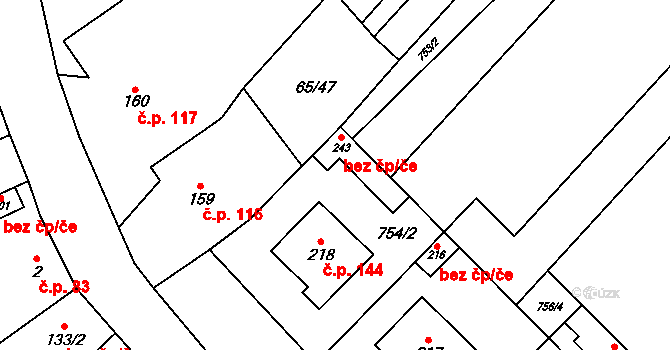 Bučovice 42031885 na parcele st. 243 v KÚ Černčín, Katastrální mapa