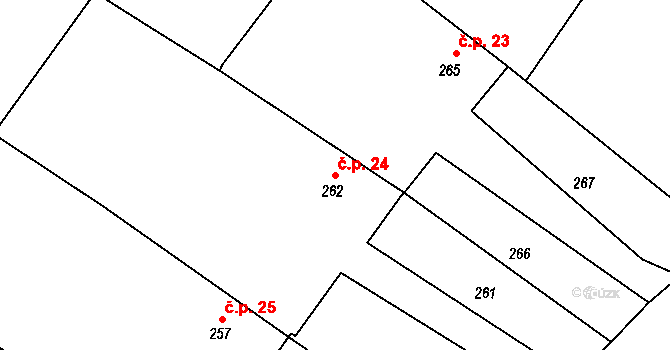 Třebom 24 na parcele st. 262 v KÚ Třebom, Katastrální mapa
