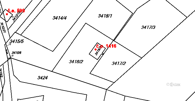 Lutyně 1416, Orlová na parcele st. 3418/3 v KÚ Horní Lutyně, Katastrální mapa