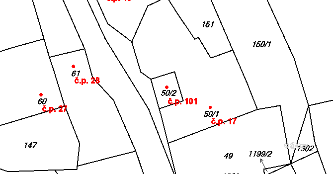 Řepníky 101 na parcele st. 50/2 v KÚ Řepníky, Katastrální mapa