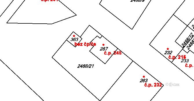 Mrákotín 245 na parcele st. 287 v KÚ Mrákotín u Telče, Katastrální mapa