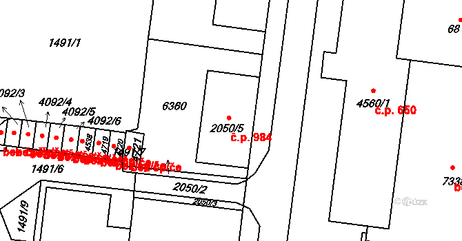 Beroun-Město 984, Beroun na parcele st. 2050/5 v KÚ Beroun, Katastrální mapa