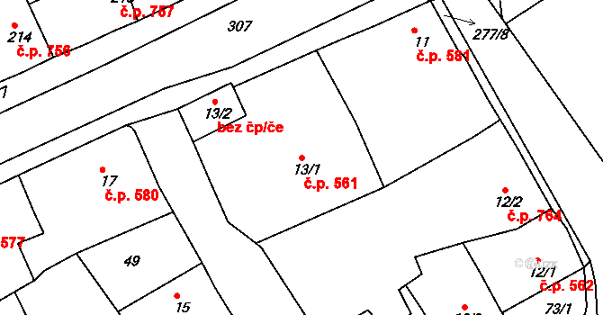 Rudná 561 na parcele st. 13/1 v KÚ Hořelice, Katastrální mapa