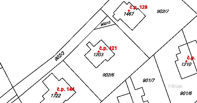 Radlík 121, Jílové u Prahy na parcele st. 1203 v KÚ Jílové u Prahy, Katastrální mapa