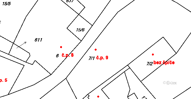Únětice 9 na parcele st. 7/1 v KÚ Únětice u Blovic, Katastrální mapa