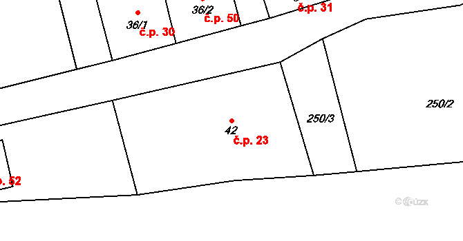 Chrančovice 23, Všeruby na parcele st. 42 v KÚ Chrančovice, Katastrální mapa
