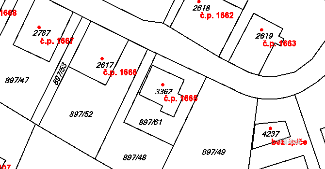 Náchod 1665 na parcele st. 3362 v KÚ Náchod, Katastrální mapa