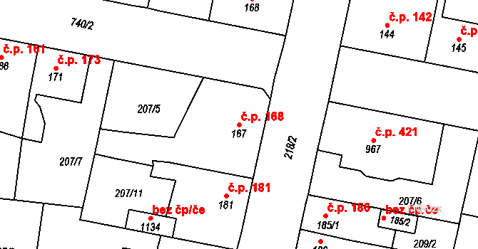 Svítkov 168, Pardubice na parcele st. 167 v KÚ Svítkov, Katastrální mapa