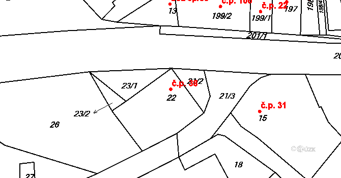 Sychotín 38, Kunštát na parcele st. 22 v KÚ Sychotín, Katastrální mapa