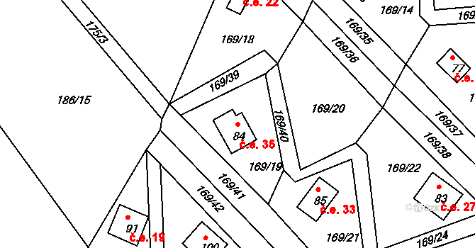 Pivonín 35, Zábřeh na parcele st. 84 v KÚ Pivonín, Katastrální mapa