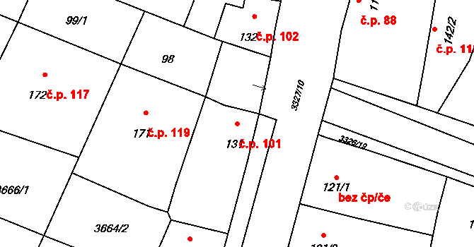 Kozojedy 101 na parcele st. 131 v KÚ Kozojedy u Kralovic, Katastrální mapa