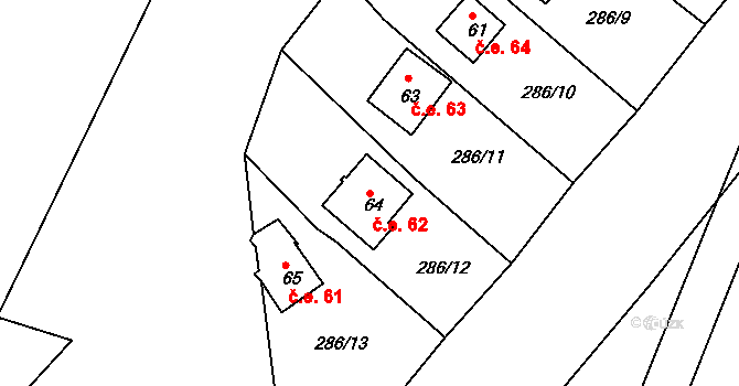 Hracholusky 62, Úlice na parcele st. 64 v KÚ Hracholusky nade Mží, Katastrální mapa