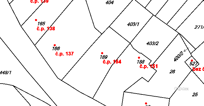 Merklín 154 na parcele st. 189 v KÚ Merklín u Přeštic, Katastrální mapa