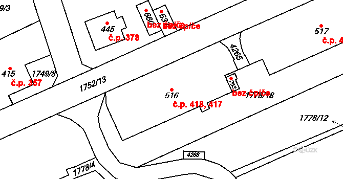 Libouchec 417,418 na parcele st. 516 v KÚ Libouchec, Katastrální mapa