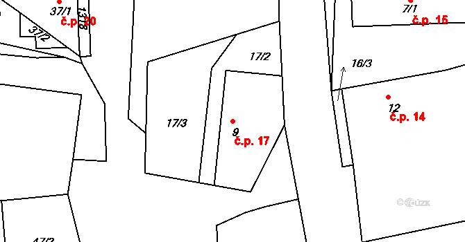 Stupárovice 17, Golčův Jeníkov na parcele st. 9 v KÚ Stupárovice, Katastrální mapa
