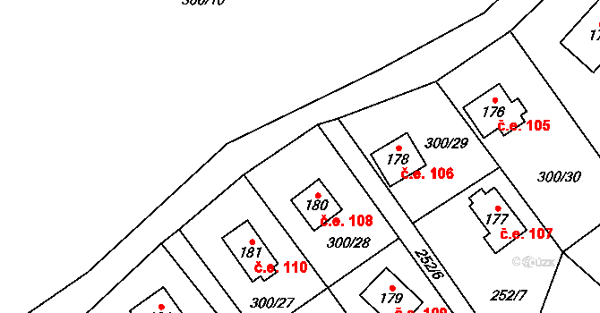 Klokočovská Lhotka 108, Klokočov na parcele st. 180 v KÚ Klokočov, Katastrální mapa