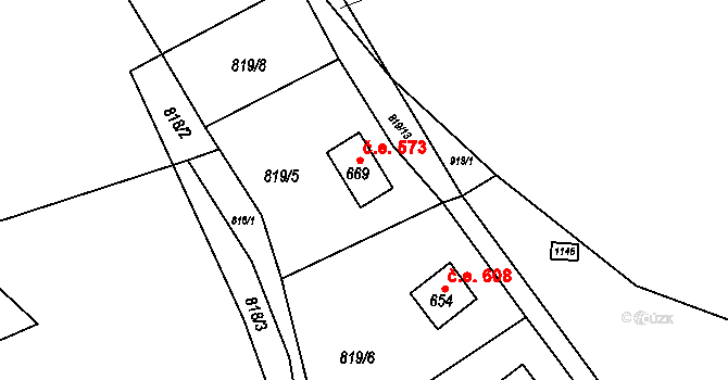 Šťáhlavy 573 na parcele st. 669 v KÚ Šťáhlavy, Katastrální mapa