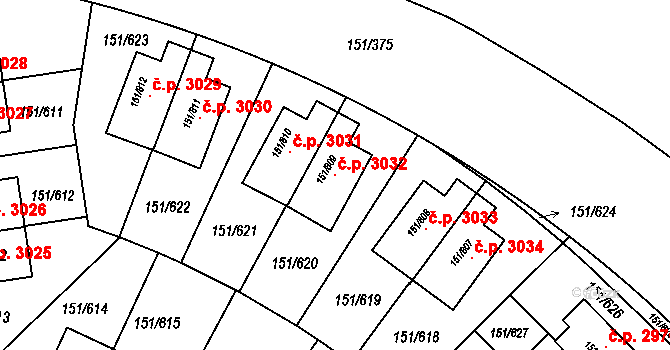 Stodůlky 3032, Praha na parcele st. 151/809 v KÚ Stodůlky, Katastrální mapa