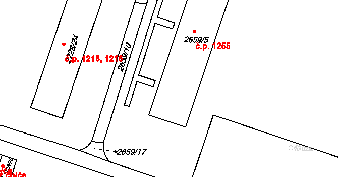 Holešov 1255 na parcele st. 2659/5 v KÚ Holešov, Katastrální mapa