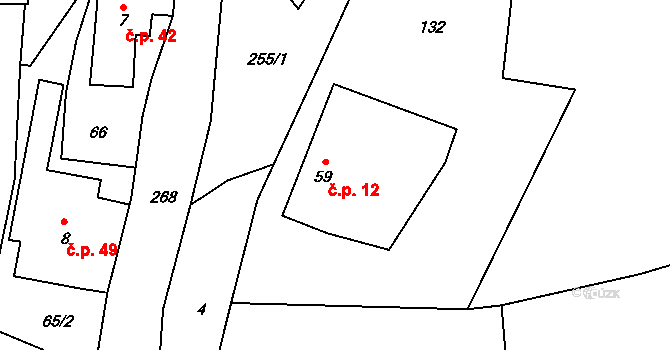 Ladín 12, Konice na parcele st. 59 v KÚ Ladín, Katastrální mapa