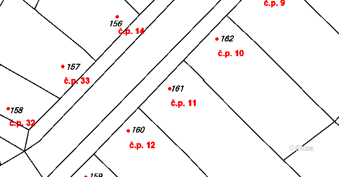 Otonovice 11, Hrubčice na parcele st. 161 v KÚ Hrubčice, Katastrální mapa