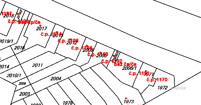 Znojmo 1192 na parcele st. 2005 v KÚ Znojmo-město, Katastrální mapa