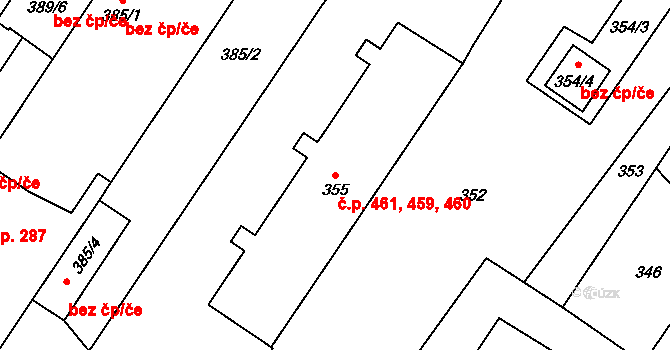 Brodek u Přerova 459,460,461 na parcele st. 355 v KÚ Brodek u Přerova, Katastrální mapa