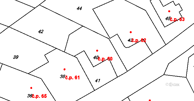 Hluzov 60, Černotín na parcele st. 40 v KÚ Hluzov, Katastrální mapa