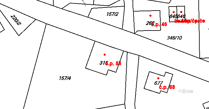 Skuhrov 53 na parcele st. 315 v KÚ Skuhrov u Železného Brodu, Katastrální mapa