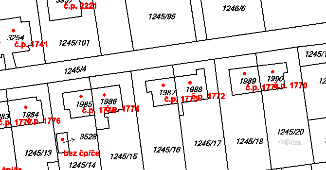 Nymburk 1773 na parcele st. 1987 v KÚ Nymburk, Katastrální mapa
