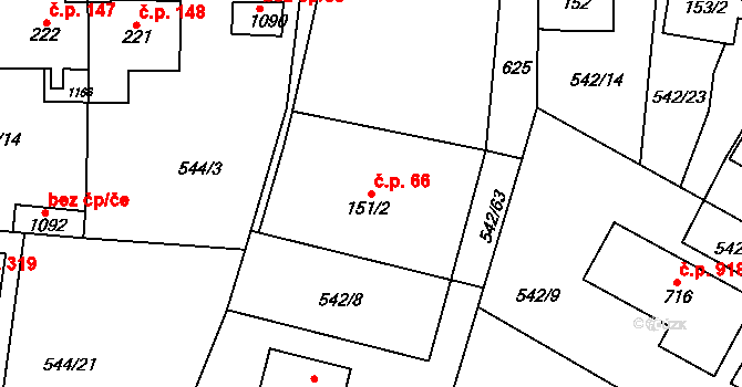 Bašť 66 na parcele st. 151/2 v KÚ Bašť, Katastrální mapa