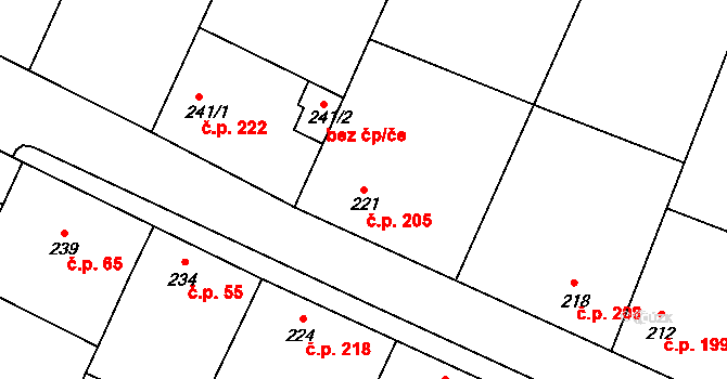 Černuc 205 na parcele st. 221 v KÚ Černuc, Katastrální mapa