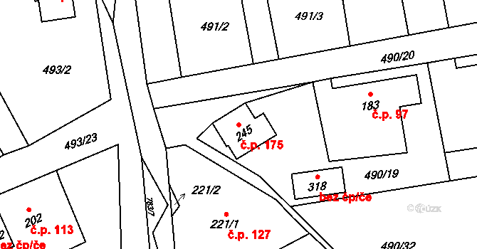 Bohutín 175 na parcele st. 245 v KÚ Bohutín, Katastrální mapa
