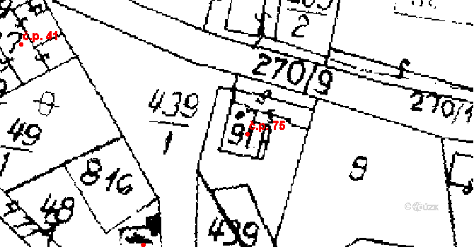 Hobšovice 75 na parcele st. 91 v KÚ Hobšovice, Katastrální mapa