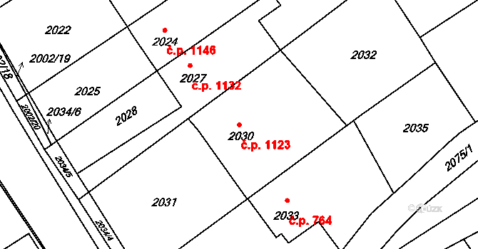 Bzenec 1123 na parcele st. 2030 v KÚ Bzenec, Katastrální mapa