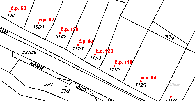 Troubky 129, Troubky-Zdislavice na parcele st. 111/3 v KÚ Troubky, Katastrální mapa