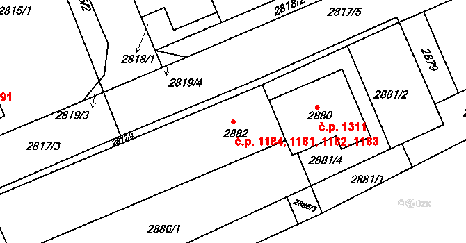 Slavkov u Brna 1181,1182,1183,1184 na parcele st. 2882 v KÚ Slavkov u Brna, Katastrální mapa