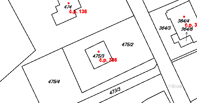 Krmelín 336 na parcele st. 475/3 v KÚ Krmelín, Katastrální mapa