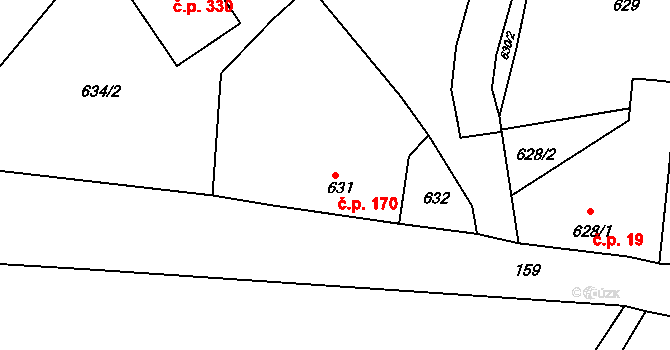 Loučná 170, Hrádek nad Nisou na parcele st. 631 v KÚ Loučná, Katastrální mapa