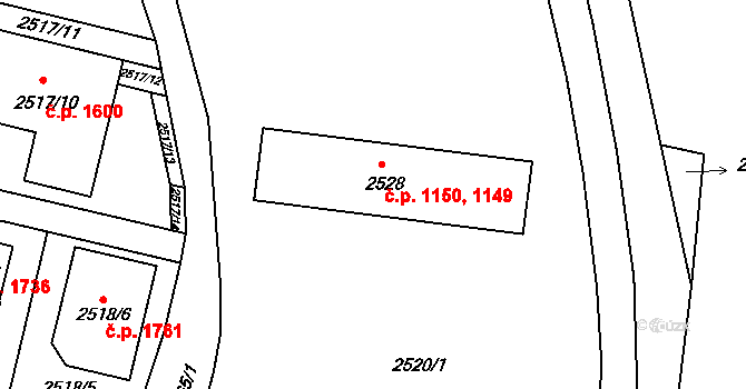 Mikulov 1149,1150 na parcele st. 2528 v KÚ Mikulov na Moravě, Katastrální mapa