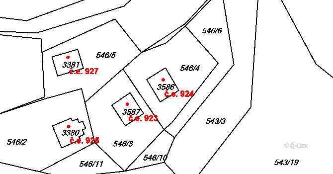 Ostravice 924 na parcele st. 3586 v KÚ Staré Hamry 2, Katastrální mapa