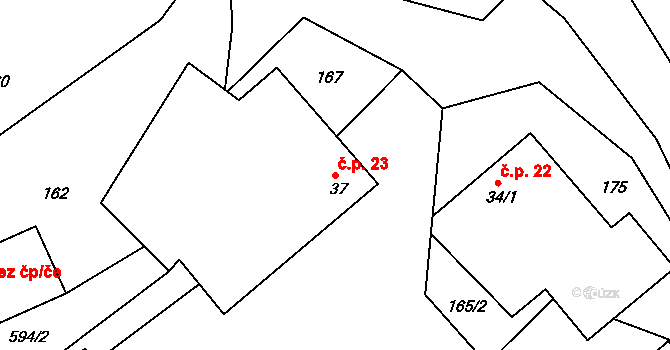 Chmelík 23 na parcele st. 37 v KÚ Chmelík, Katastrální mapa